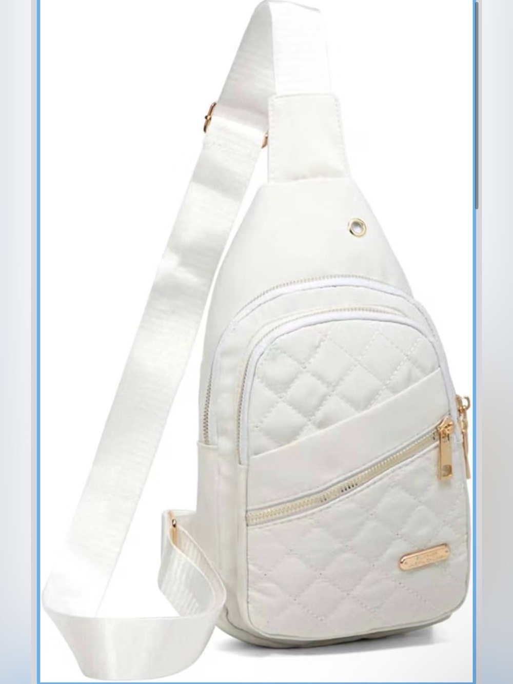 YAZEROUS NWT Quilted Sling Crossbody Bag White Gold Zip Travel Fanny Backpack